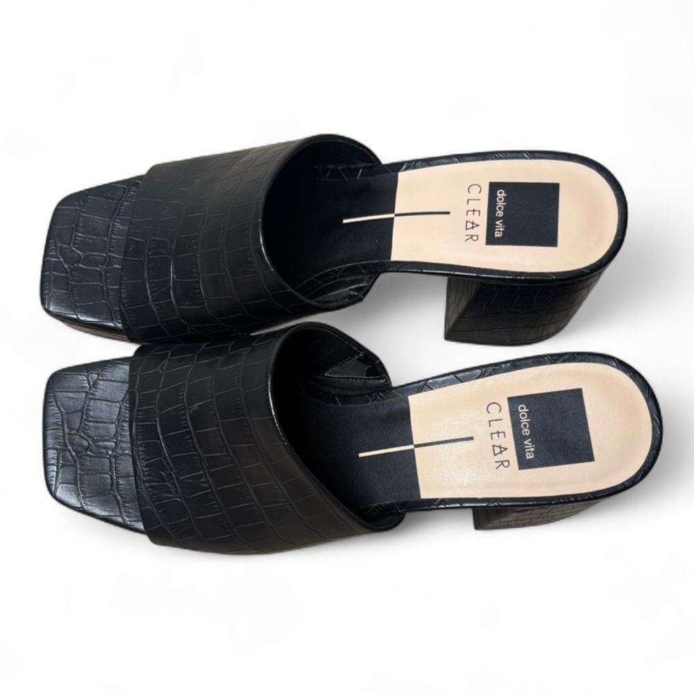 Dolce Vita Black Croc Block Heel Sandals | Square Toe Y2K Slides Sz 10 - Picture 3 of 6